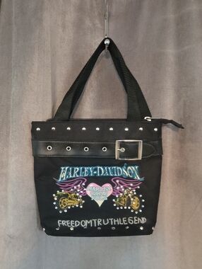 Harley-Davidson Black Mini Tote with Pink & Blue Graphic Accents